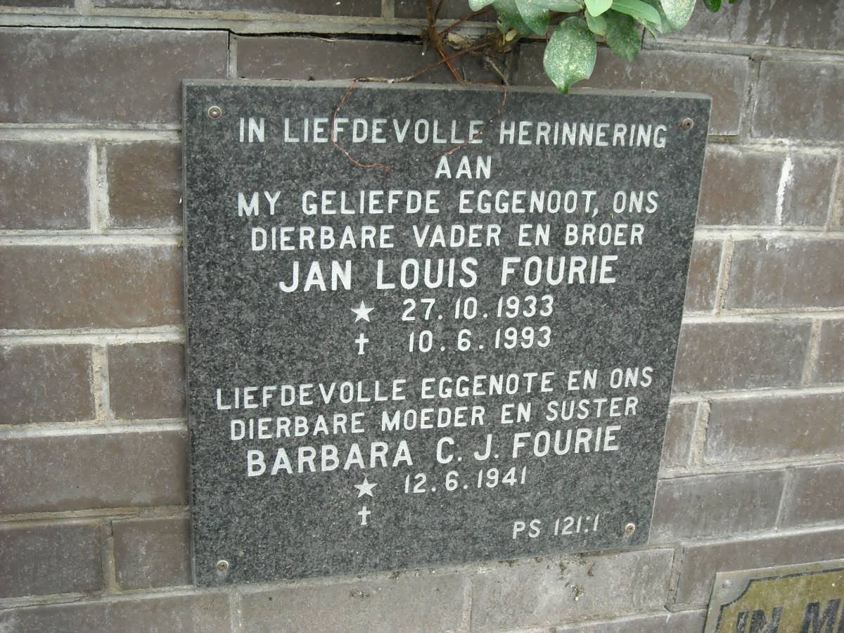 FOURIE Jan Louis 1933-1993 &amp; Barbara C.J. 1941-