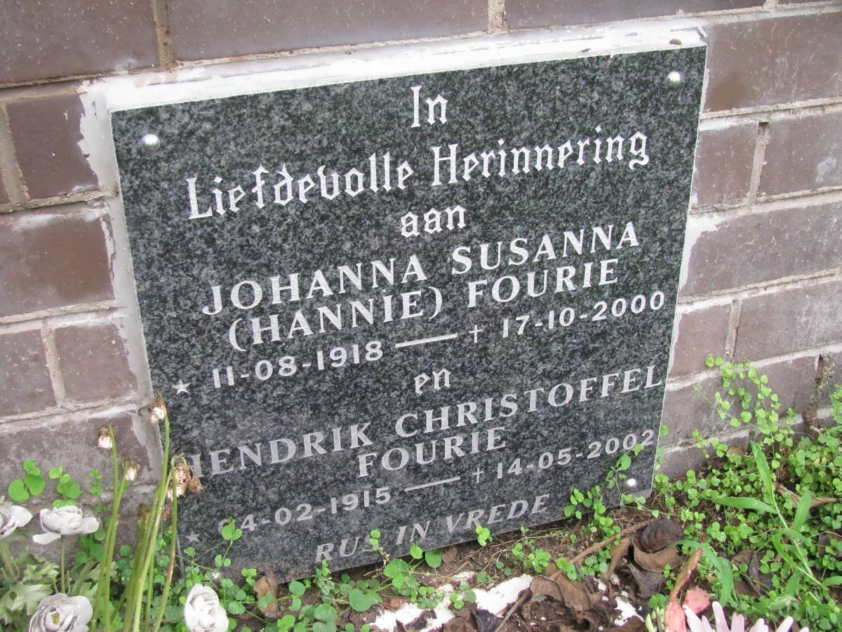 FOURIE Hendrik Christoffel 1915-2002 &amp; Johanna Susanna 1918-2000