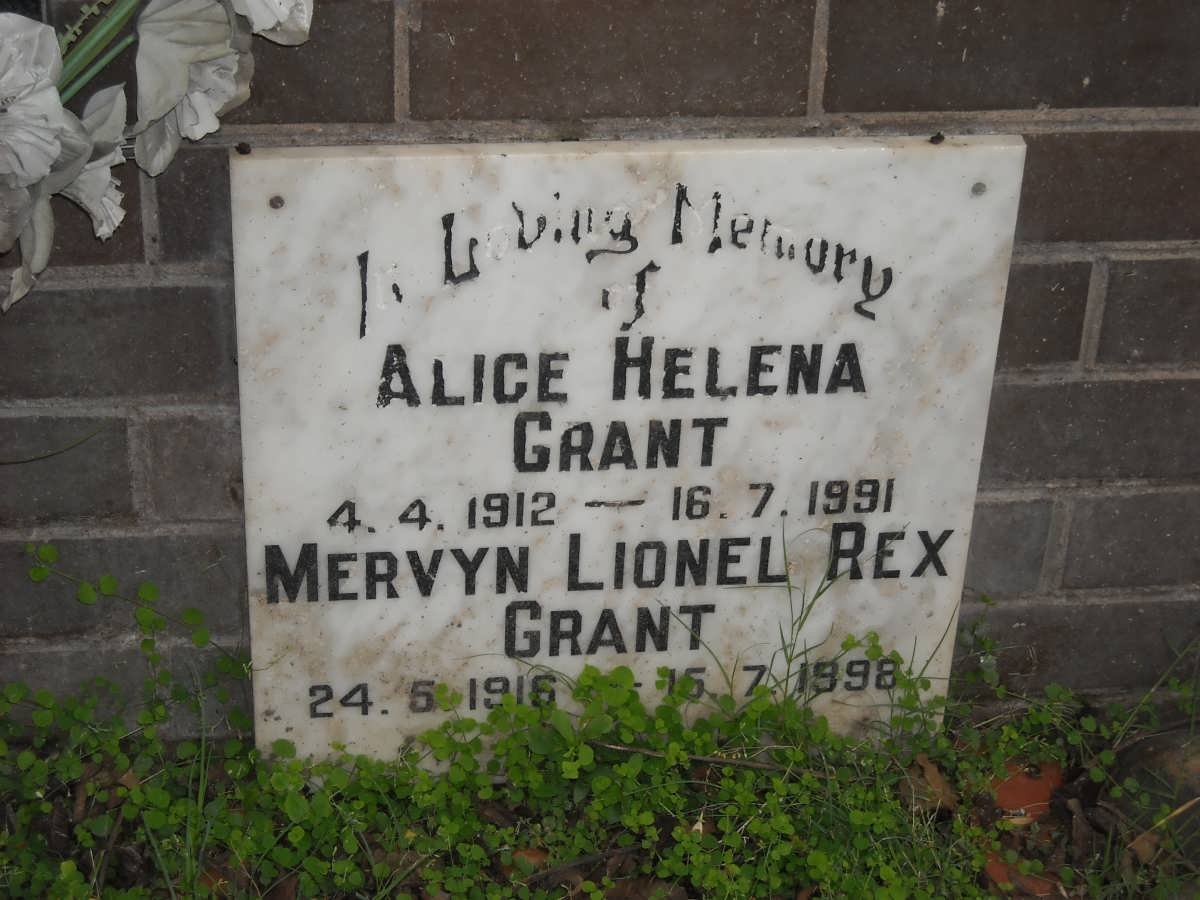 GRANT Mervyn Lionel Rex 1916-1998 &amp; Alice Helena 1912-1991