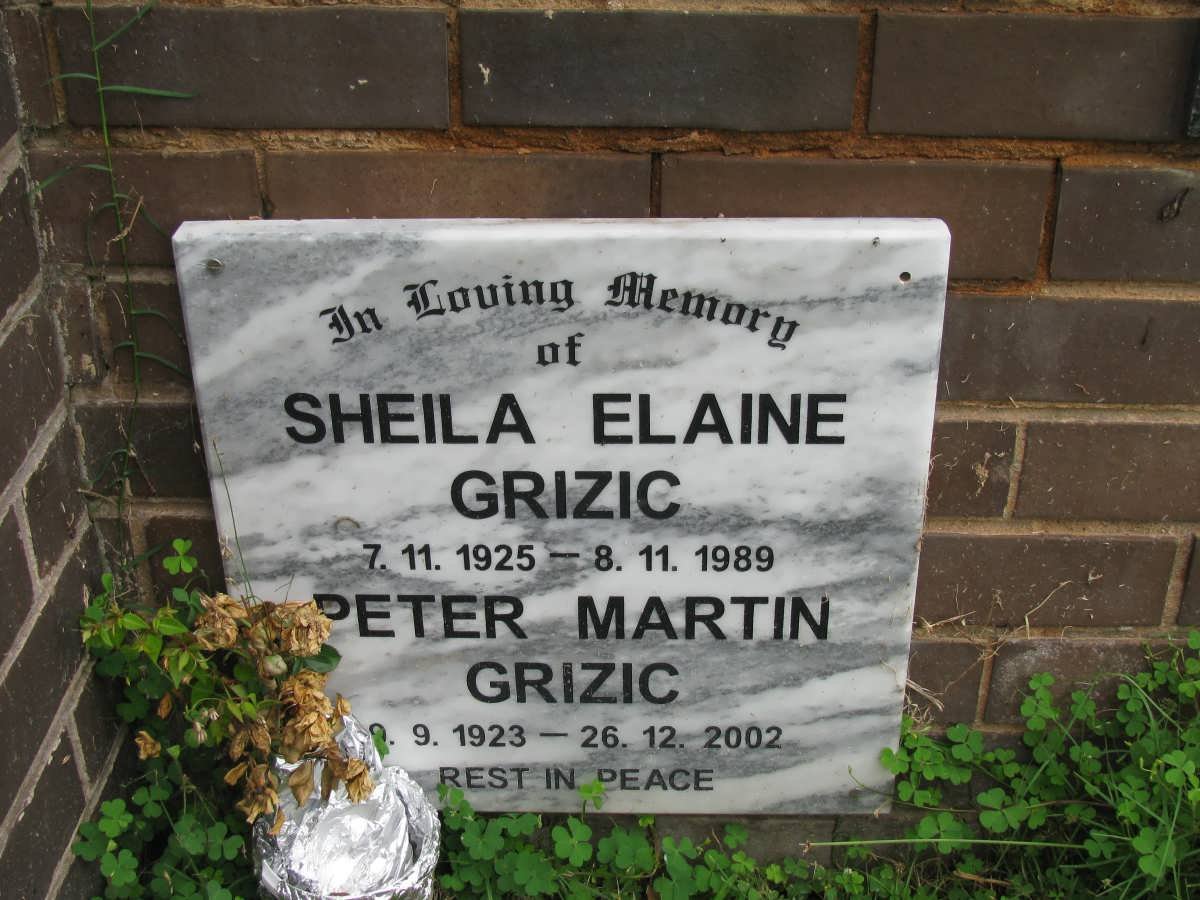 GRIZIC Peter Martin 1923-2002 &amp; Sheila Elaine 1925-1989