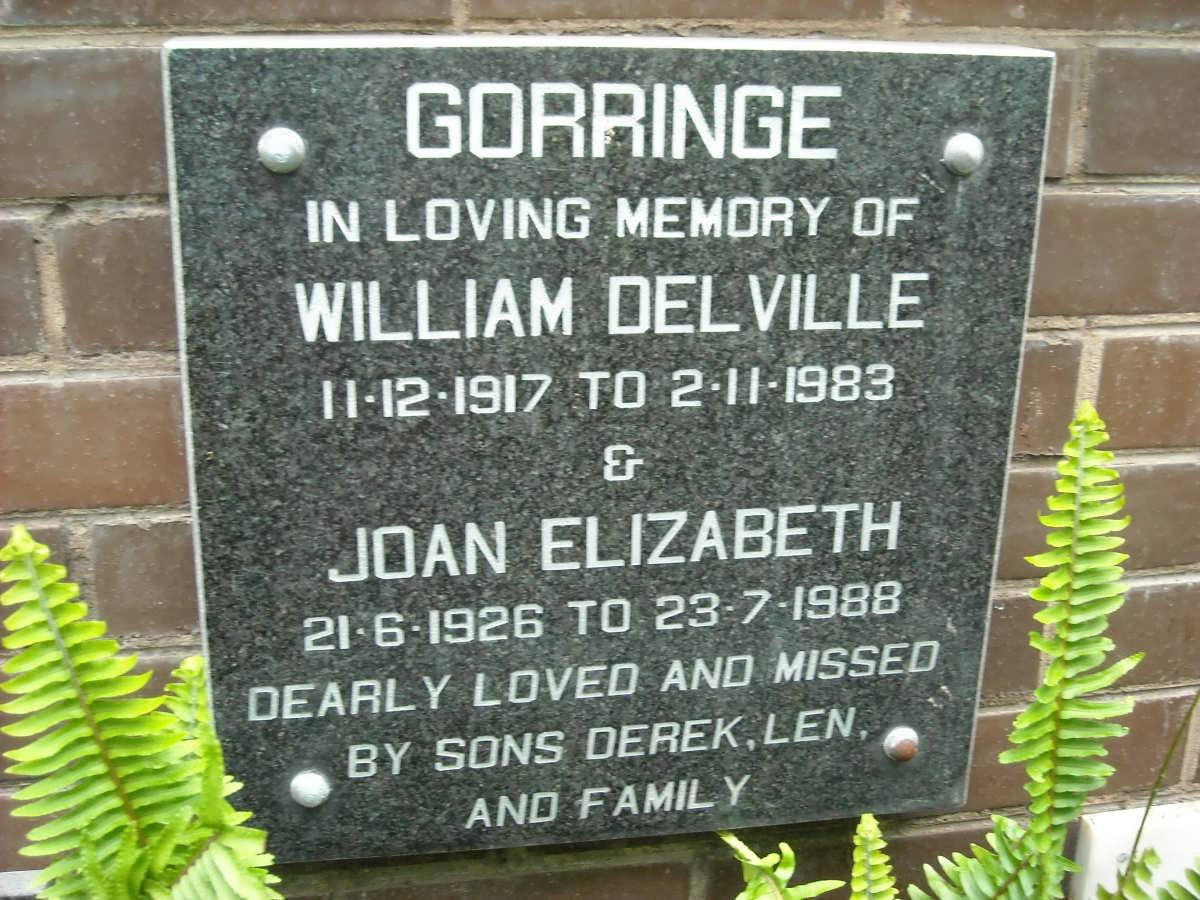 GORRINGE William Delville 1917-1983 &amp; Joan Elizabeth 1926-1988