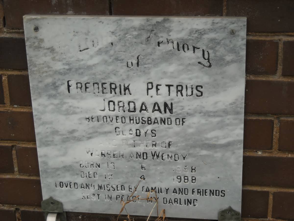JORDAAN Frederik Petrus 1958-1988