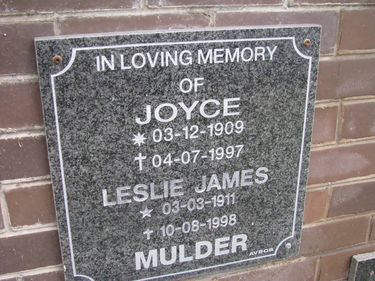 MULDER Leslie James 1911-1998 &amp; Joyce 1909-1997