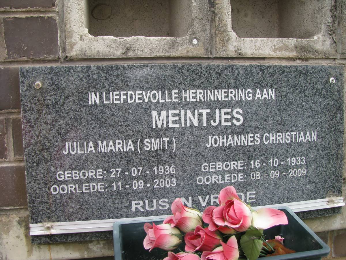 MEINTJES Johannes Christiaan 1933-2009 &amp; Julia Maria SMIT 1936-2003