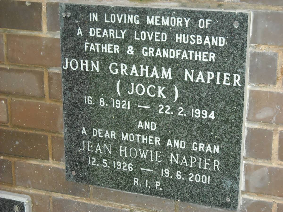 NAPIER John Graham 1921-1994 &amp; Jean Howie 1926-2001