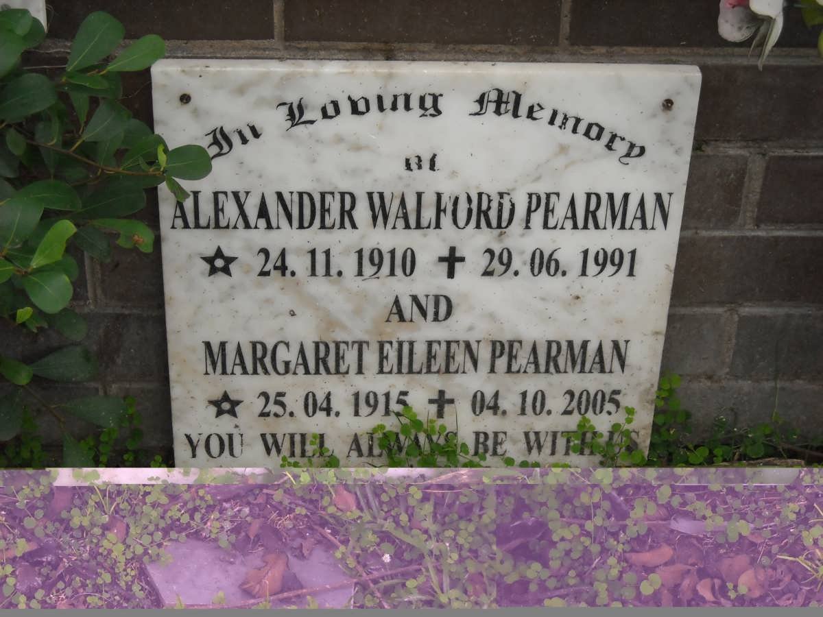 PEARMAN Alexander Walford 1910-1991 &amp; Margaret Eileen 1915-2005