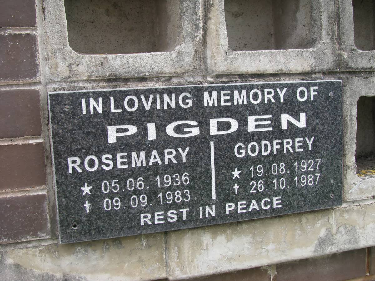 PIGDEN Godfrey 1927-1987 &amp; Rosemary 1936-1983