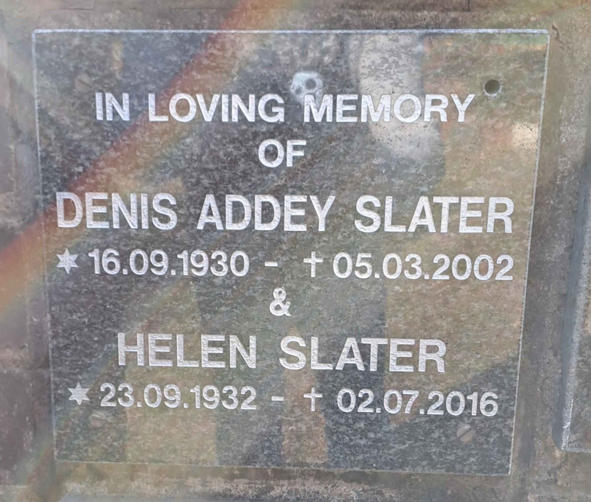 SLATER Denis Addey 1930-2002 & Helen 1932-2016