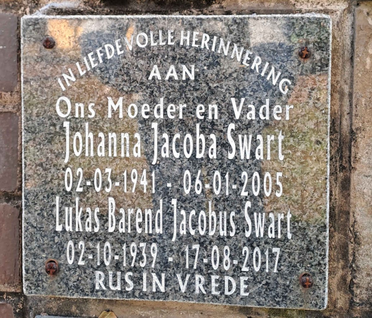 SWART Lukas Barend Jacobus 1939-2017 & Johanna Jacoba 1941-2005