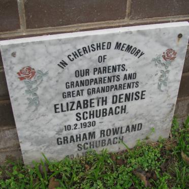 SCHUBACH Graham Rowland 1928- &amp; Elizabeth Denise 1930-