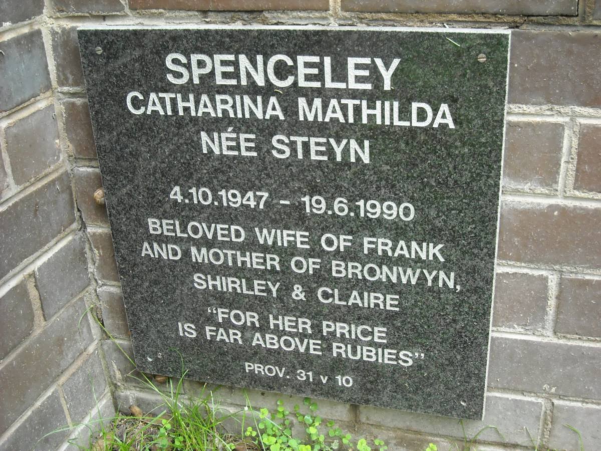 SPENCELEY Catharina Mathilda nee STEYN 1947-1990