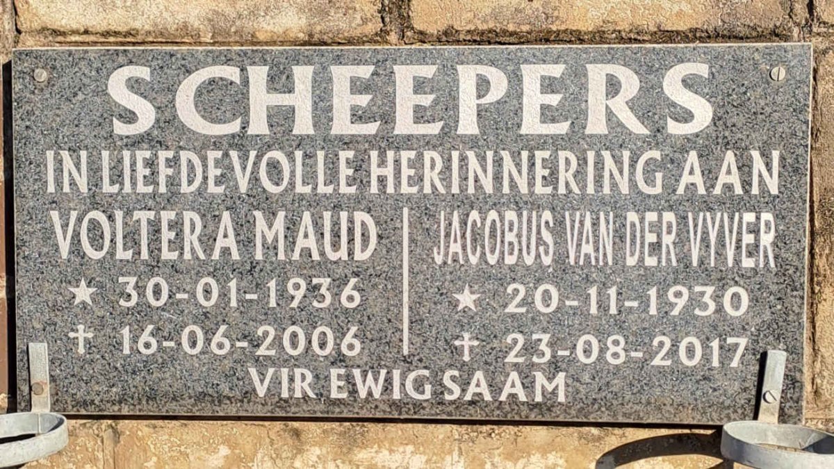 SCHEEPERS Jacobus van der Vyver 1930-2017 & Voltera Maud 1936-2006