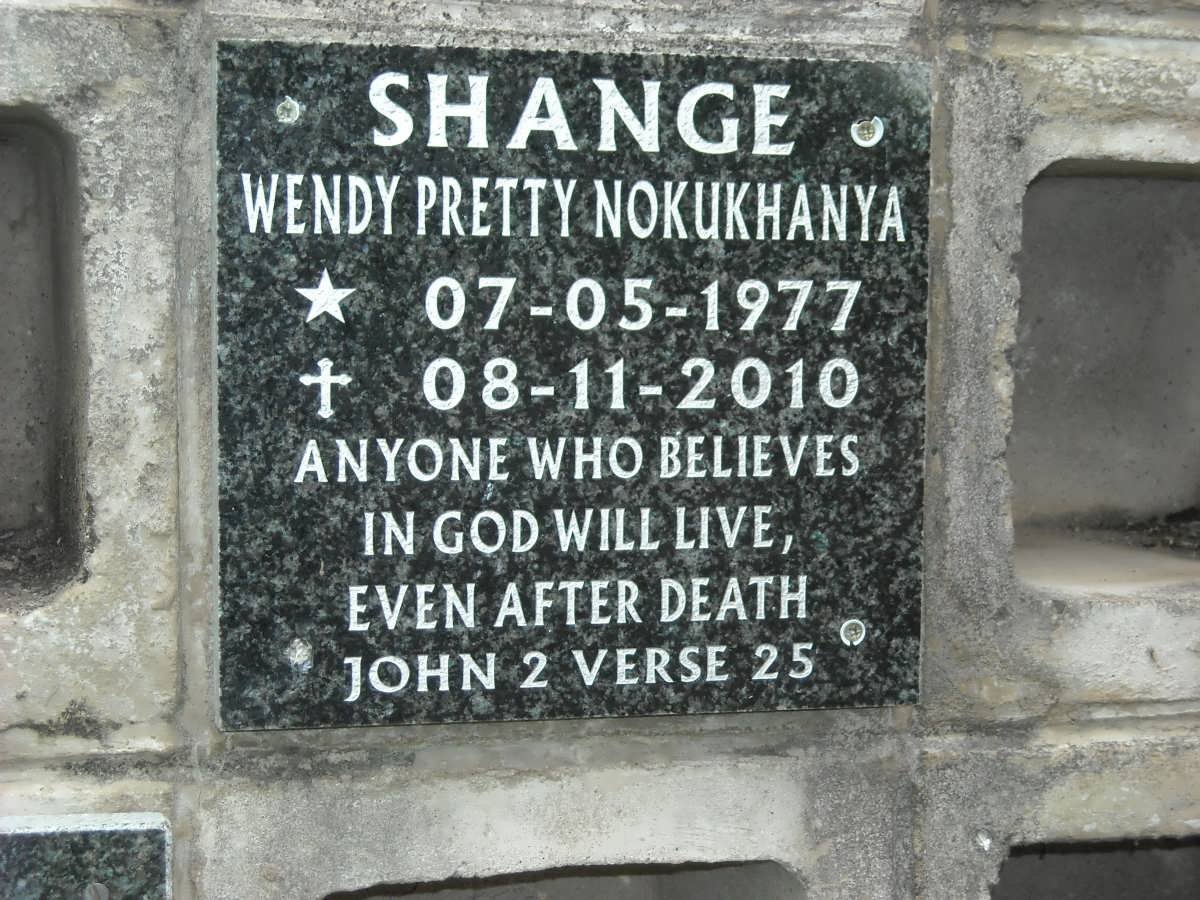 SHANGE Wendy Pretty Nokukhanya 1977-2010