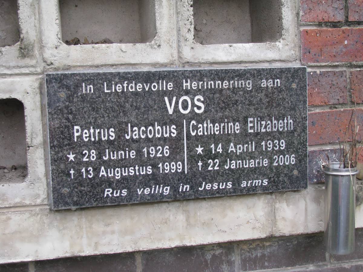 VOS Petrus Jacobus 1926-1999 &amp; Catherine Elizabeth 1939-2006