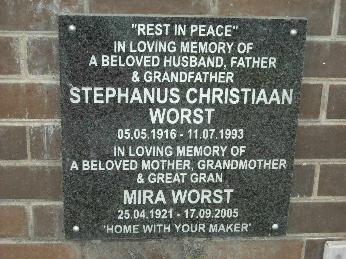 WORST Stephanus Christiaan 1916-1993 &amp; Mira 1921-2005