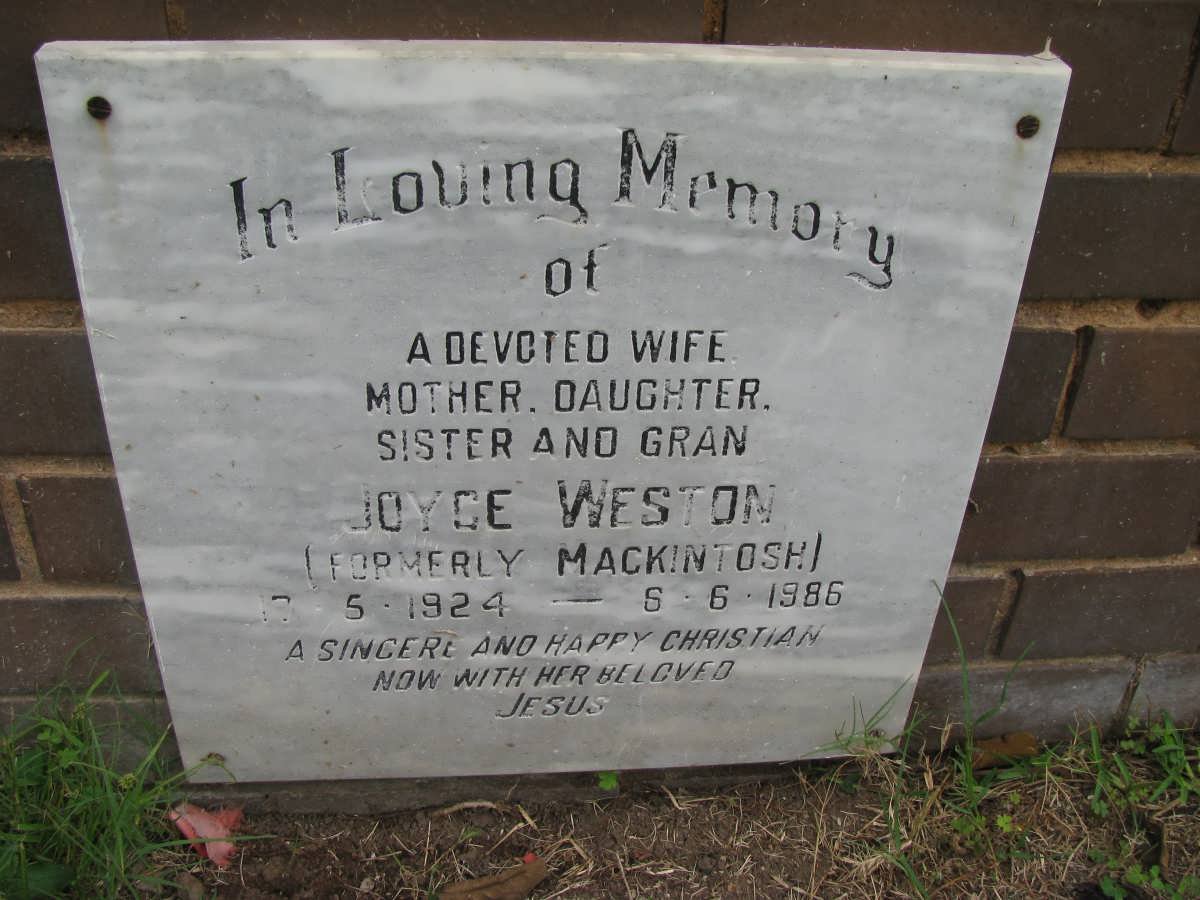 WESTON Joyce formerly MACKINTOSH 1924-1986