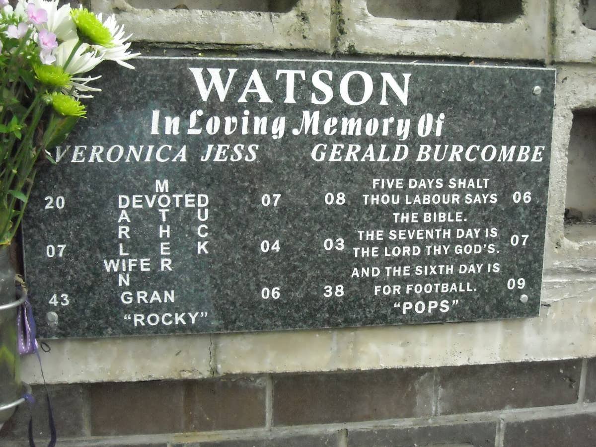 WATSON Gerald Burcombe 1938-2009 &amp; Veronica Jess 1943-2006