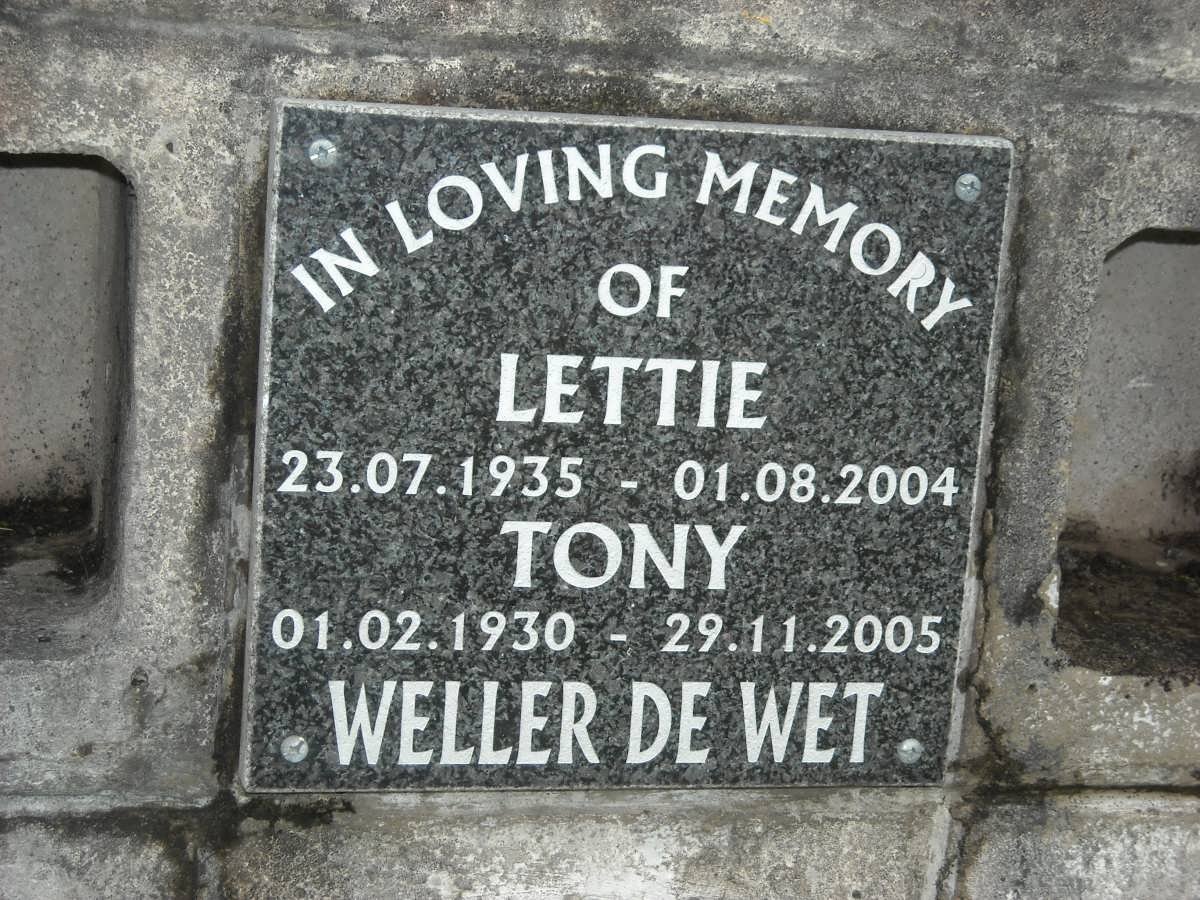 WET Tony, Weller de 1930-2005 &amp; Lettie 1935-2004