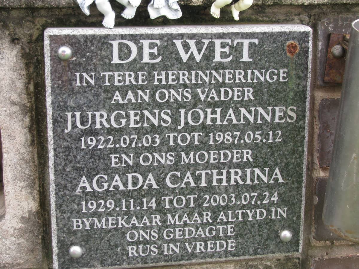 WET Jurgens Johannes, de 1922-1987 &amp; Agada Cathrina 1929-2003