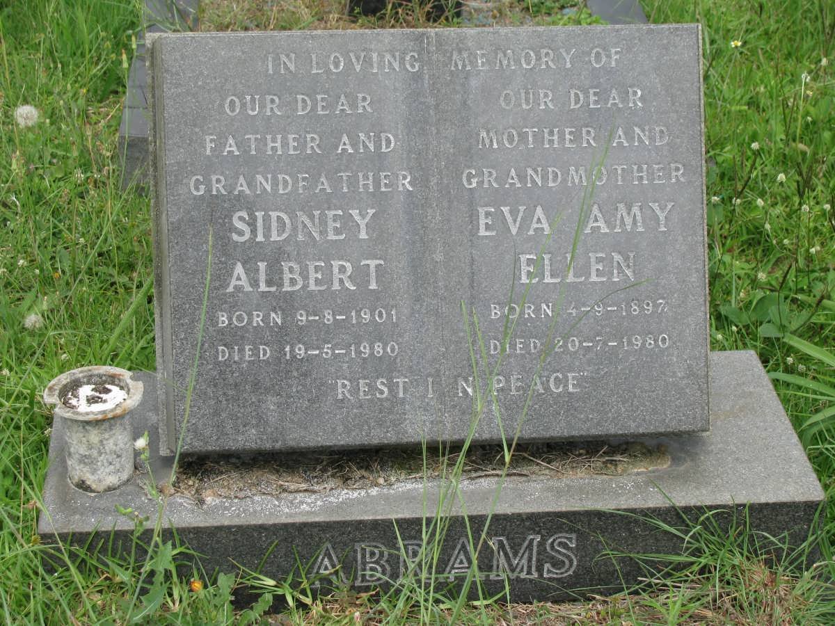 ABRAMS Sidney Albert 1901-1980 &amp; Eva Amy Ellen 1897-1980