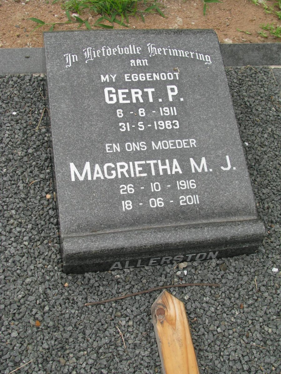 ALLERSTON Gert P. 1911-1983 &amp; Magrietha M.J. 1916-2001
