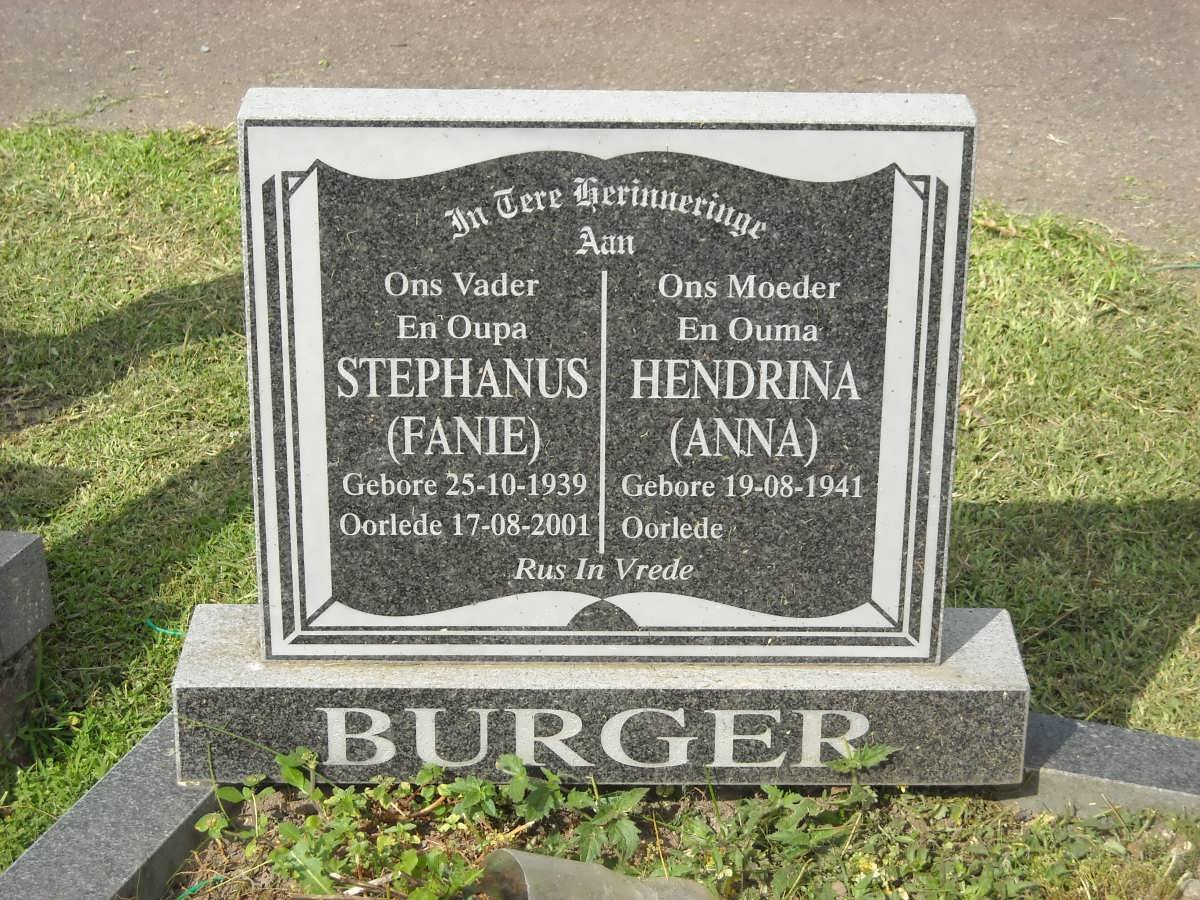 BURGER Stephanus 1939-2001 &amp; Hendrina 1941-