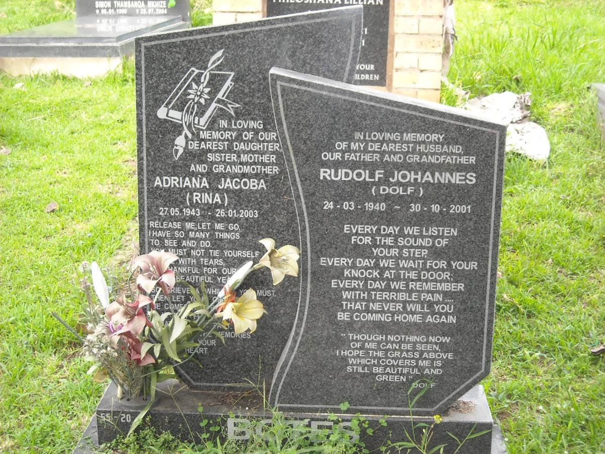 BOTES Rudolf Johannes 1940-2001 &amp; Adriana Jacoba 1943-2003