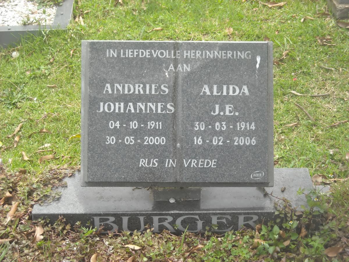 BURGER Andries Johannes 1911-2000 &amp; Alida J.E. 1914-2006