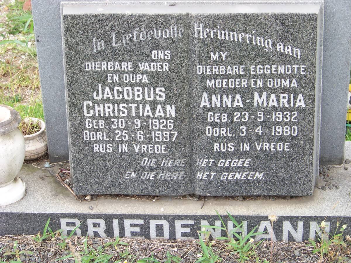BRIEDENHANN Jacobus Christiaan 1926-1997 &amp; Anna-Maria 1932-1980