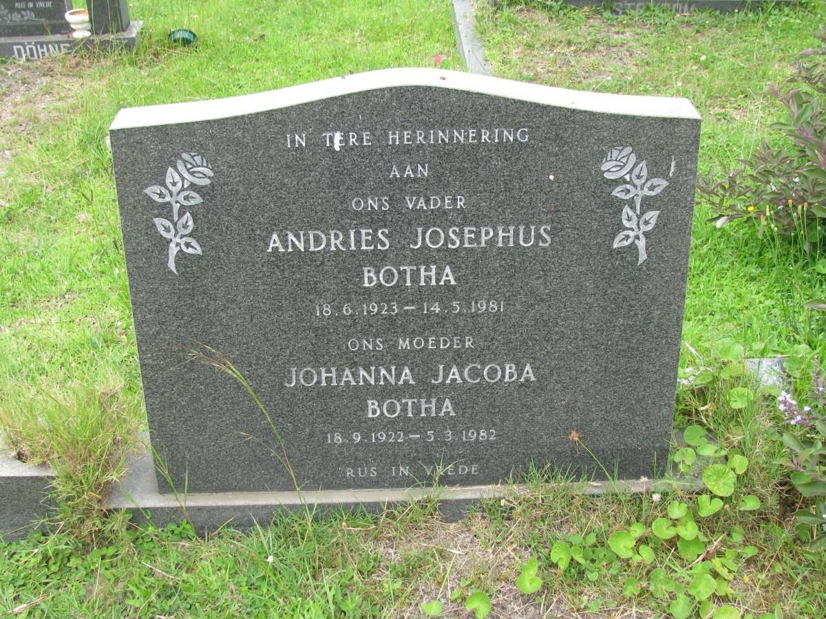BOTHA Andries Josephus 1923-1981 &amp; Johanna Jacoba 1922-1982