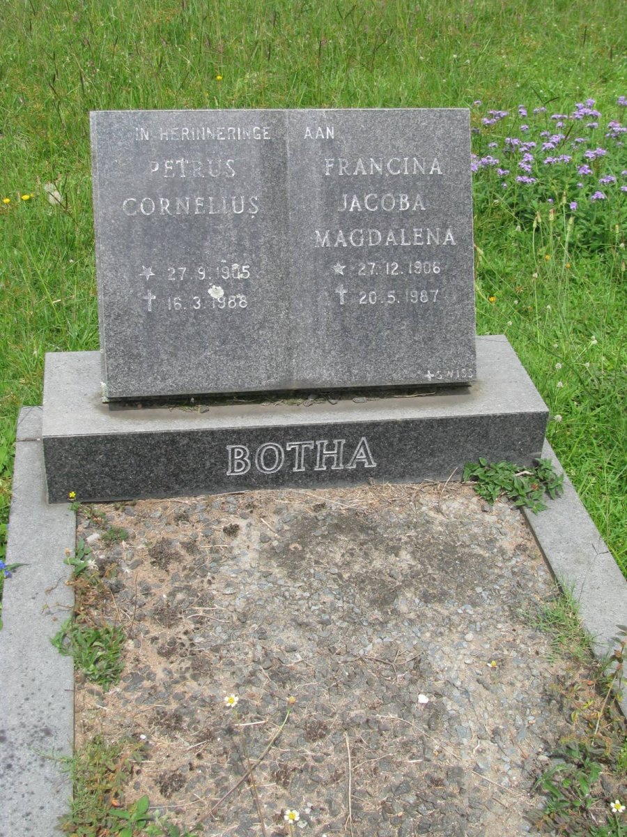 BOTHA Petrus Cornelius 1905-1988 &amp; Francina Jacoba Magdalena 1906-1987