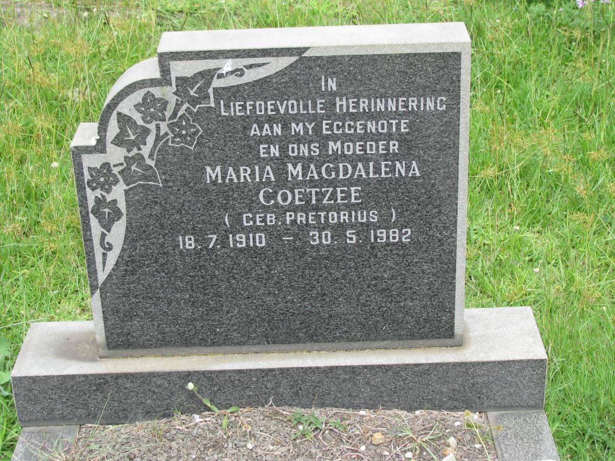 COETZEE Maria Magdalena nee PRETORIUS 1910-1982