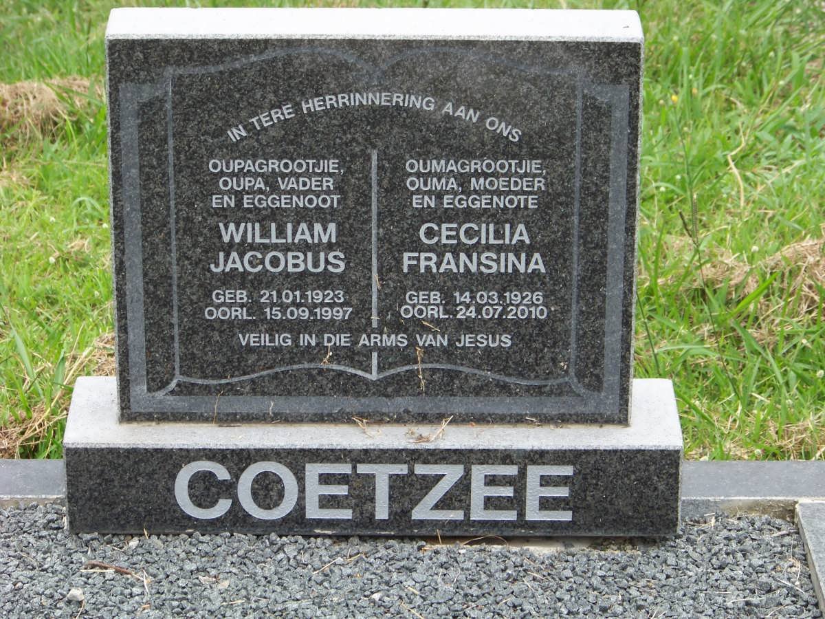 COETZEE William Jacobus 1923-1997 &amp; Cecilia Fransina 1926-2010