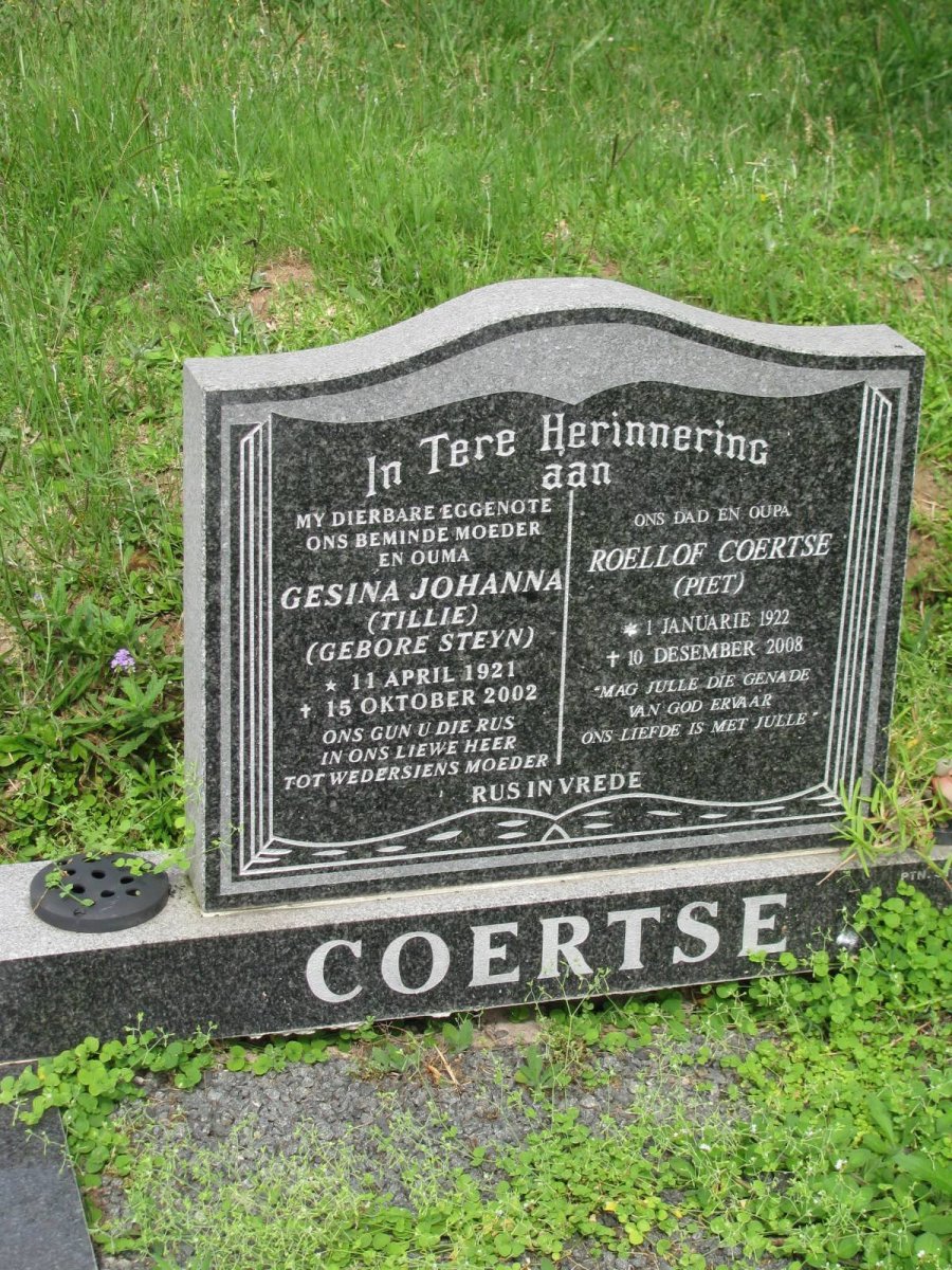 COERTSE Roellof 1922-2008 &amp; Gesina Johanna STEYN 1921-2002
