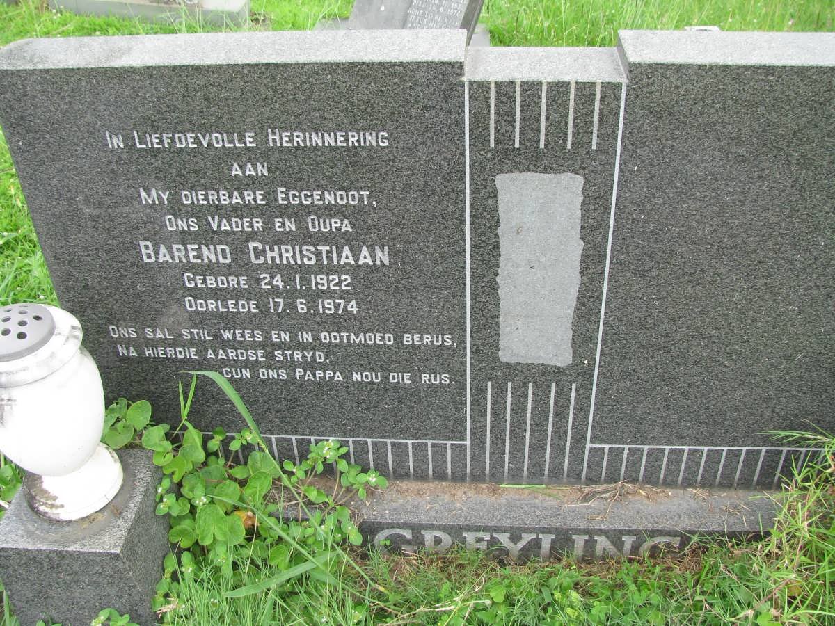 GREYLING Barend Christiaan 1922-1974