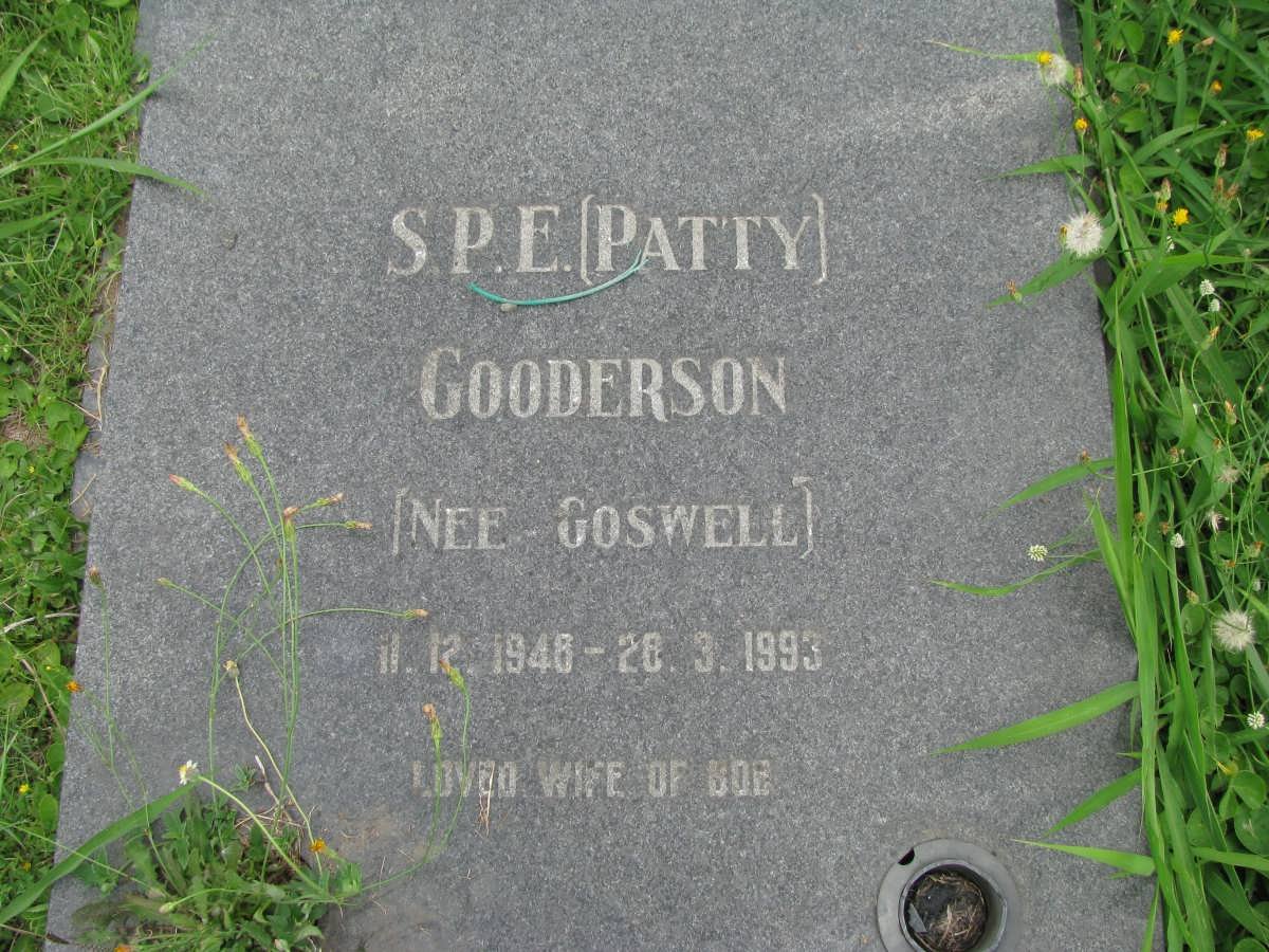 GOODERSON S.P.E. nee GOSWELL 1948-1993