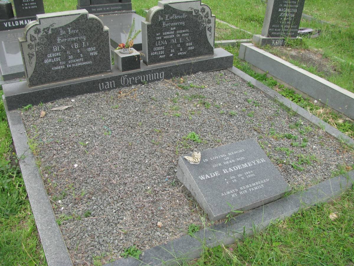 GREUNING B.J., van 1930-1996 &amp; M.E.S. 1936-1980 :: RADEMEYER Wade 1994-1995