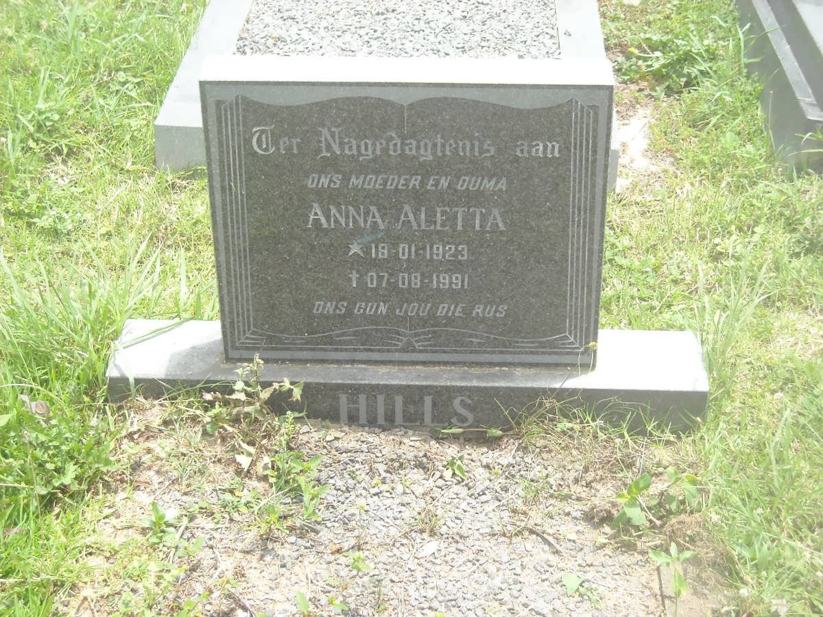 HILLS Anna Aletta 1923-1991