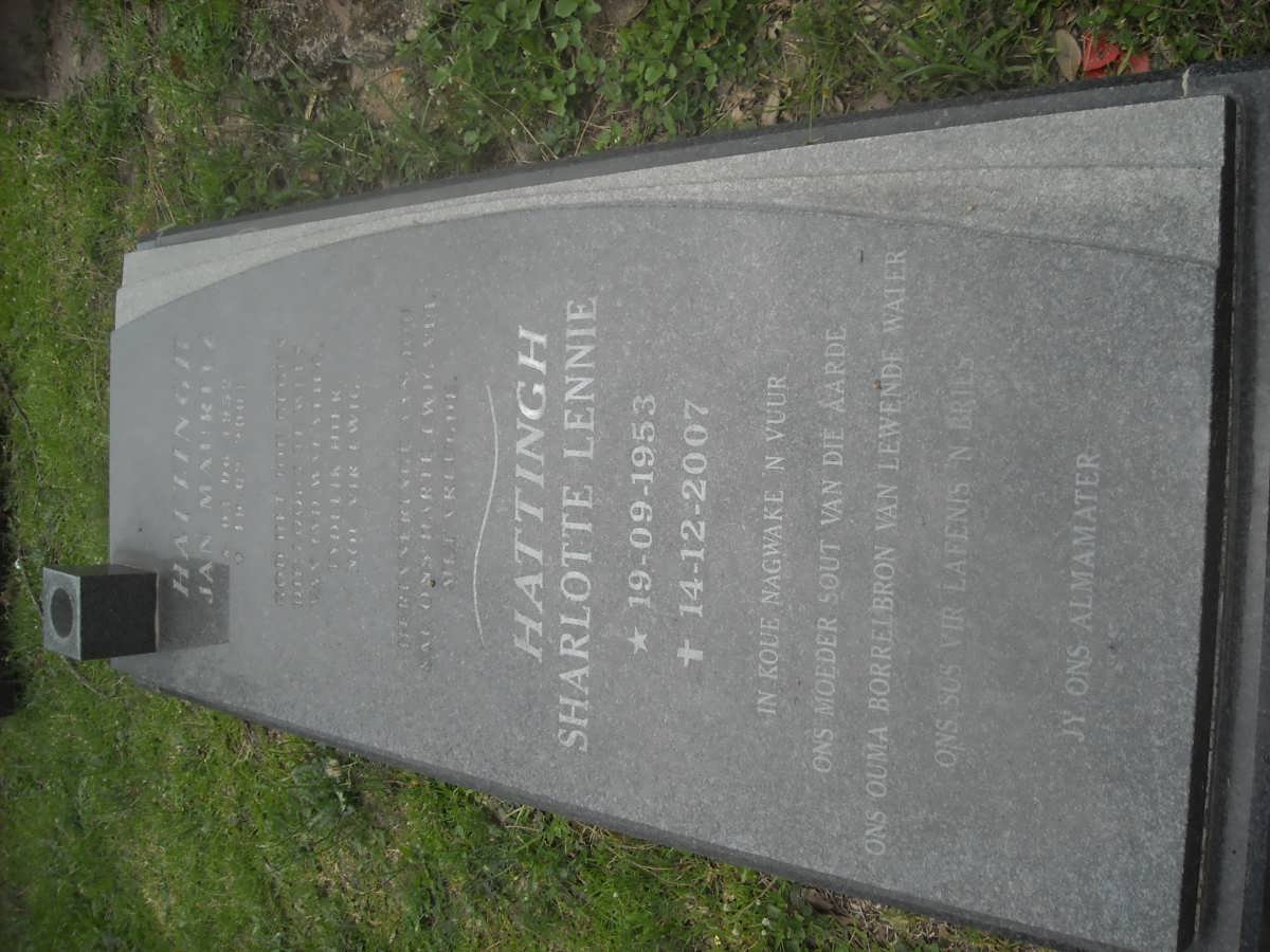 HATTINGH Jan Mauritz 1952-2001 &amp; Sharlotte Lennie 1953-2007