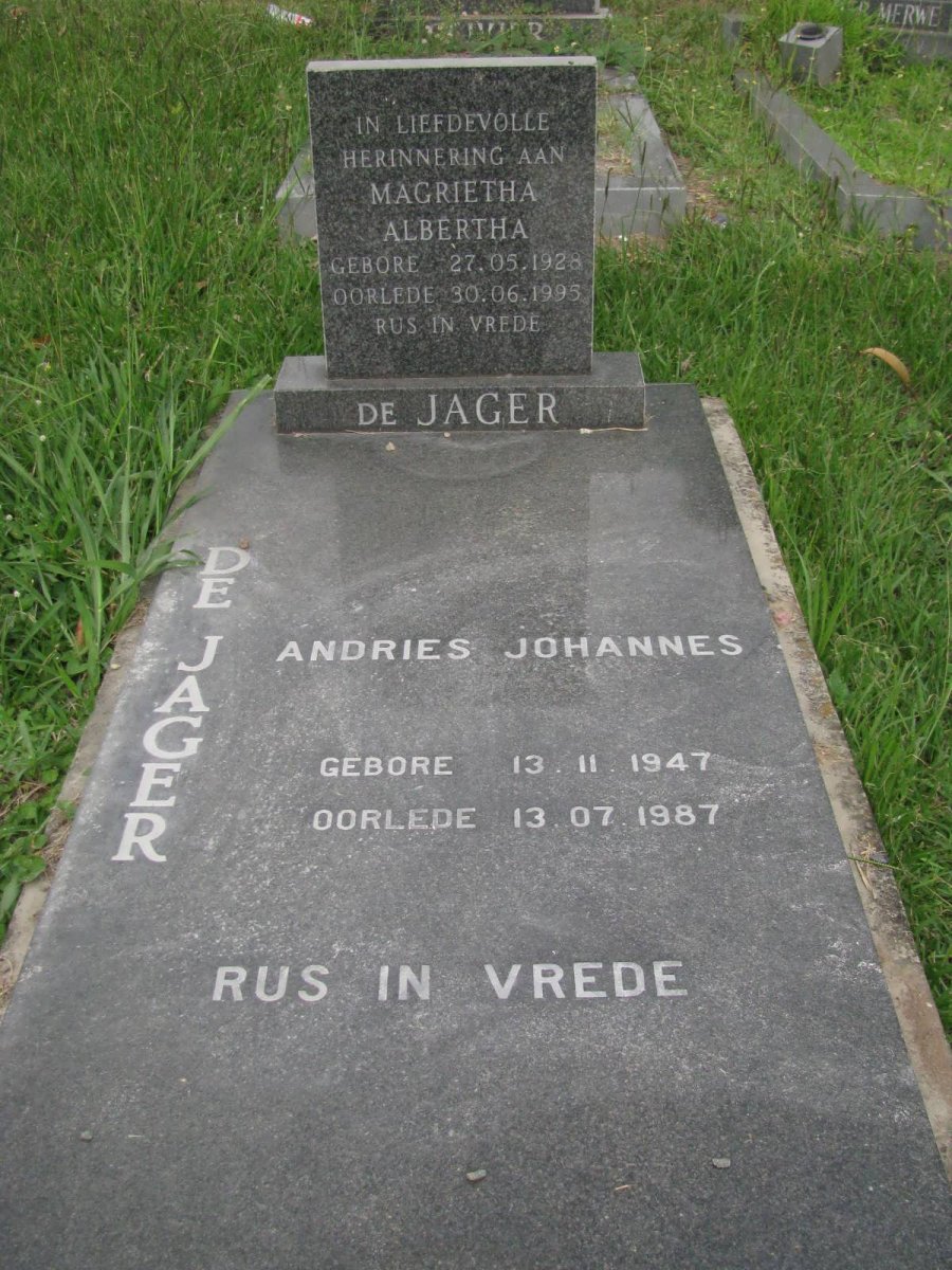 JAGER Andries Johannes, de 1947-1987 &amp; Magrietha Albertha 1928-1995