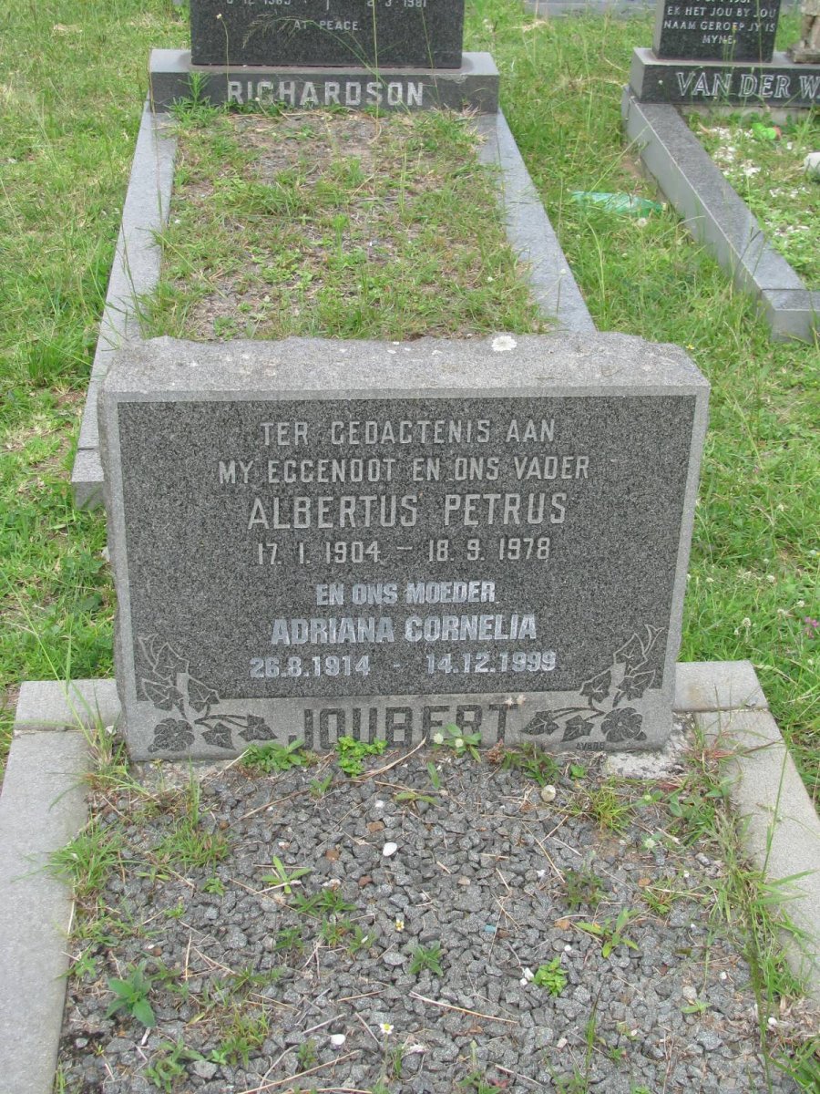 JOUBERT Albertus Petrus 1904-1978 &amp; Adriana Cornelia 1914-1999