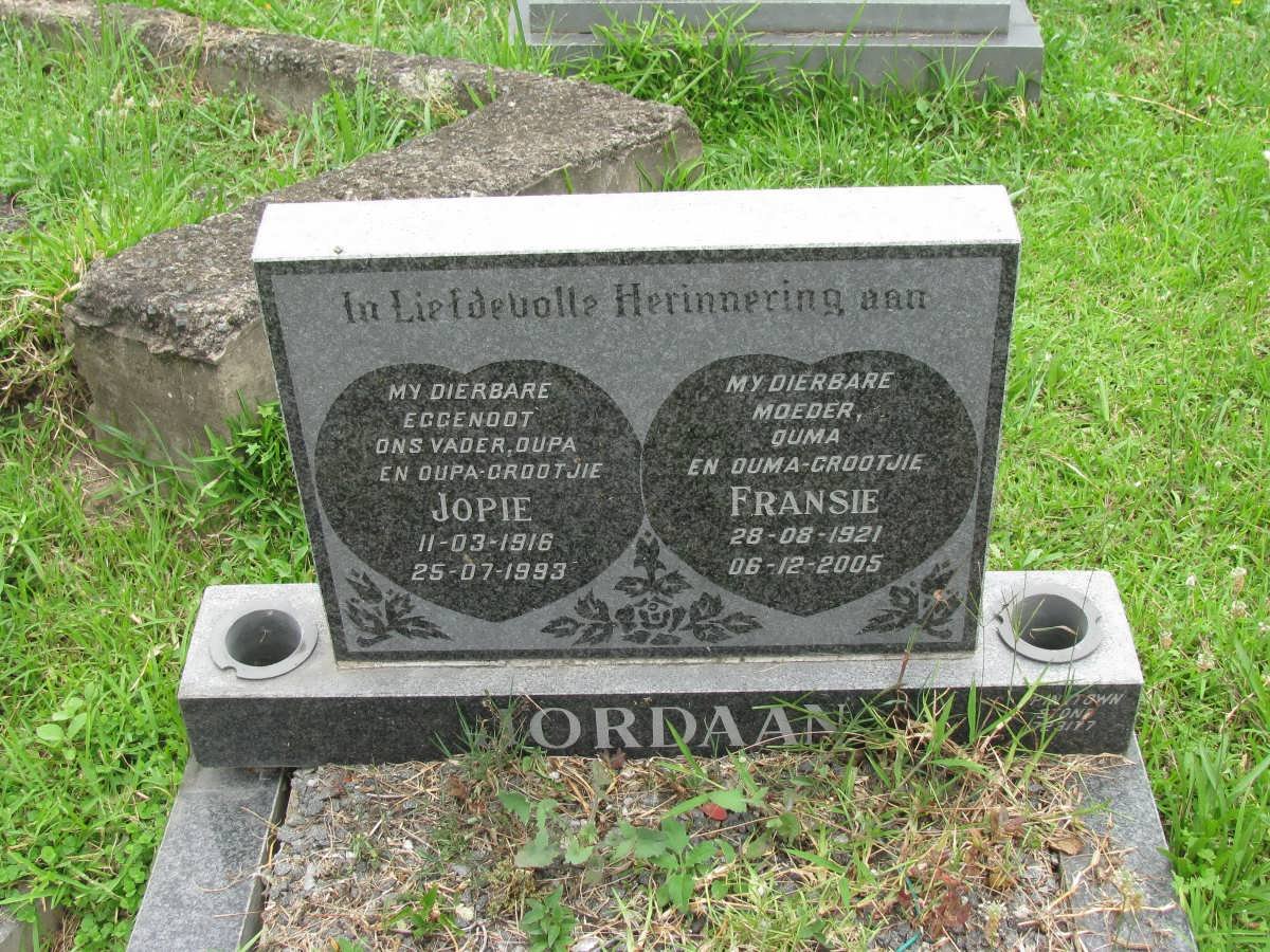 JORDAAN Jopie 1918-1993 &amp; Fransie 1921-2005