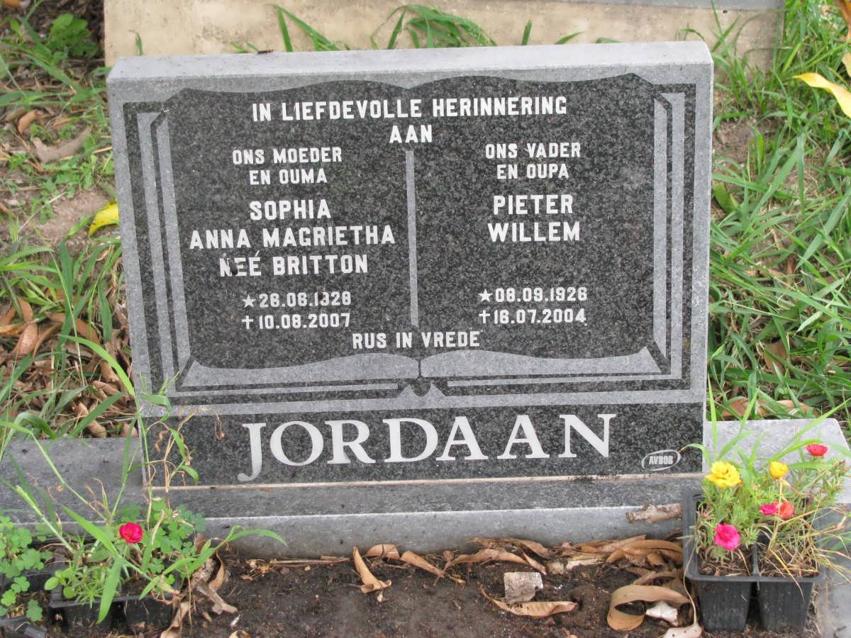 JORDAAN Pieter Willem 1928-2004 &amp; Sophia Anna Magrietha BRITTON 1928-2007
