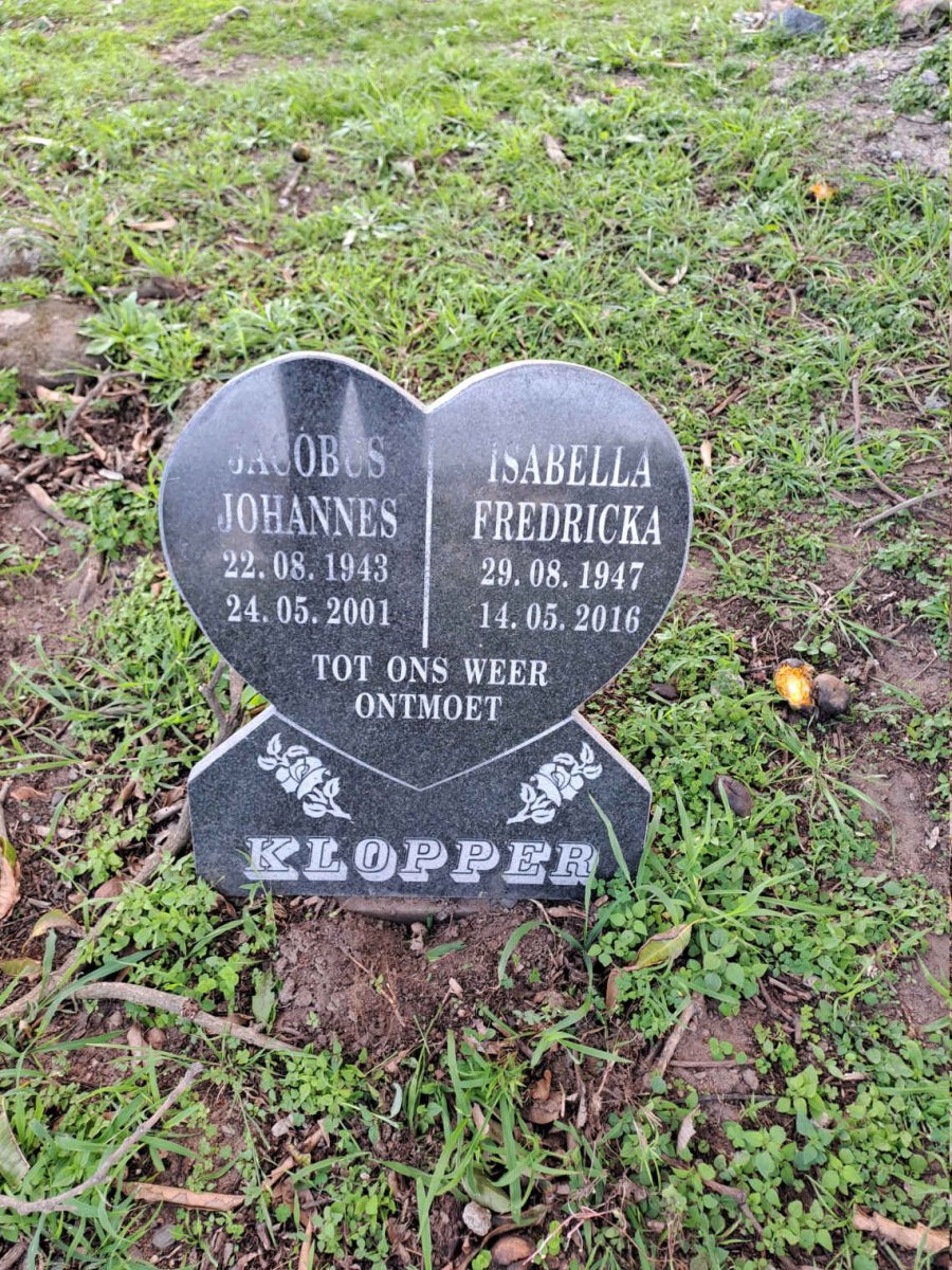 KLOPPER Jacobus Johannes 1943-2001 & Isabella Fredricka 1947-2016