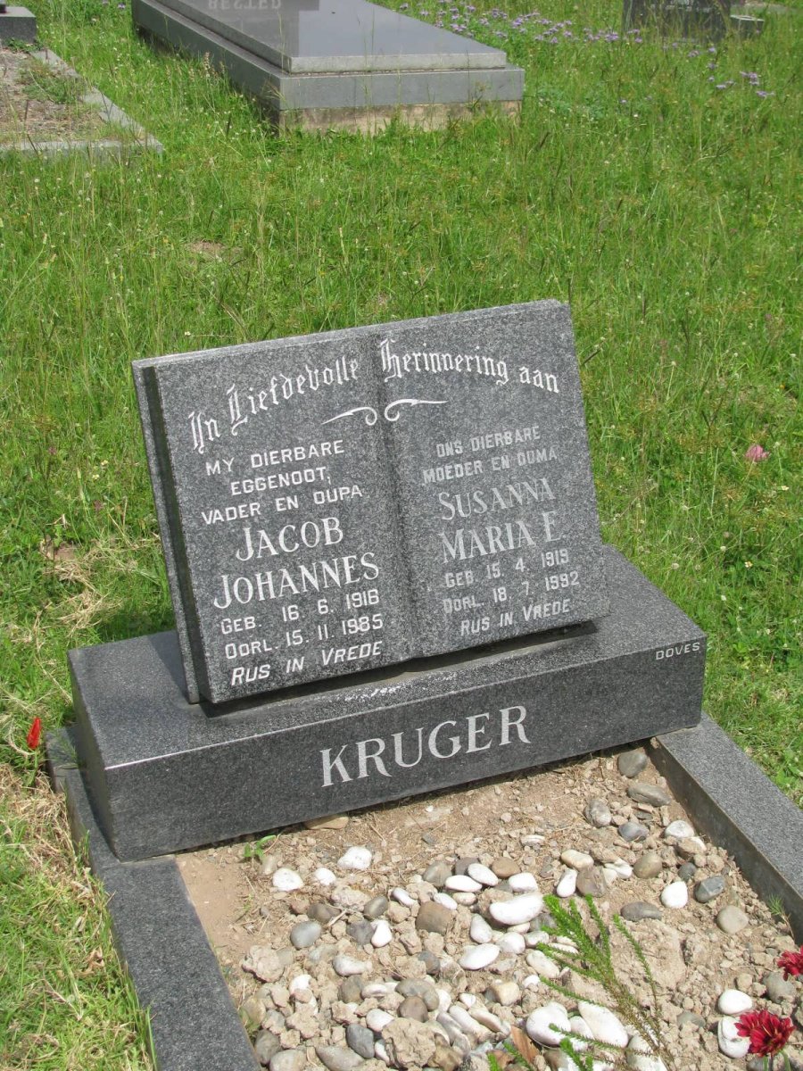 KRUGER Jacob Johannes 1916-1985 &amp; Susanna Maria E. 1919-1992