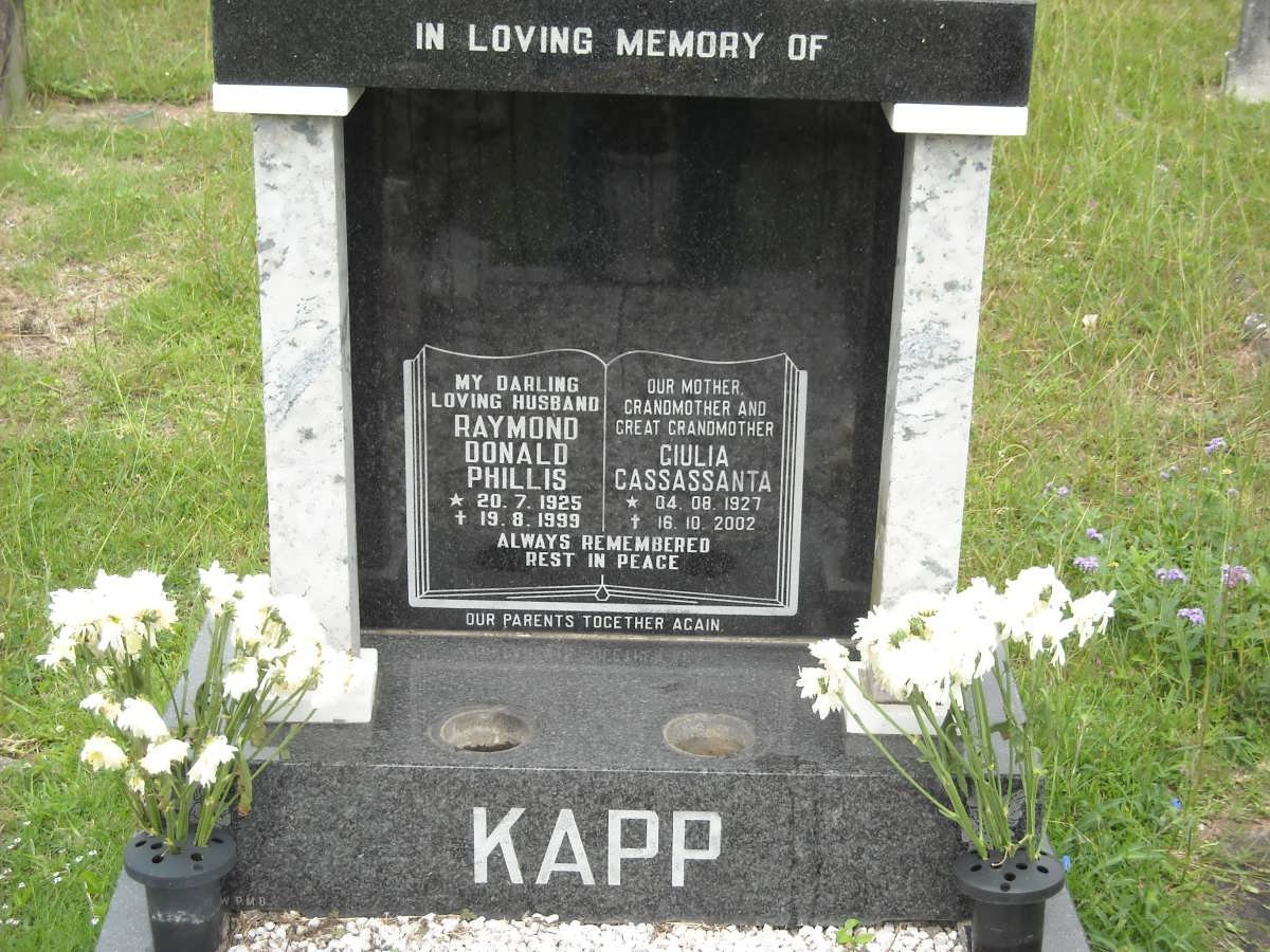 KAPP Raymond Donald Phillis 1923-1999 &amp; Ciulia Cassassanta 1927-2002