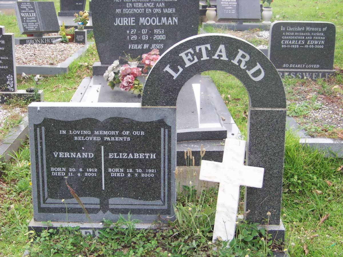 LETARD Vernand 1912-2001 &amp; Elizabeth 1921-2000