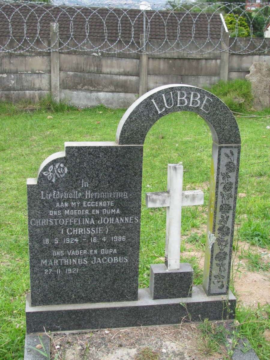 LUBBE Marthinus Jacobus 1921- &amp; Christoffelina Johannes 1924-1986