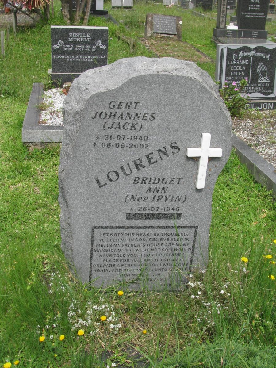 LOURENS Gert Johannes 1940-2002 &amp; Bridget Ann IRVIN 1946-