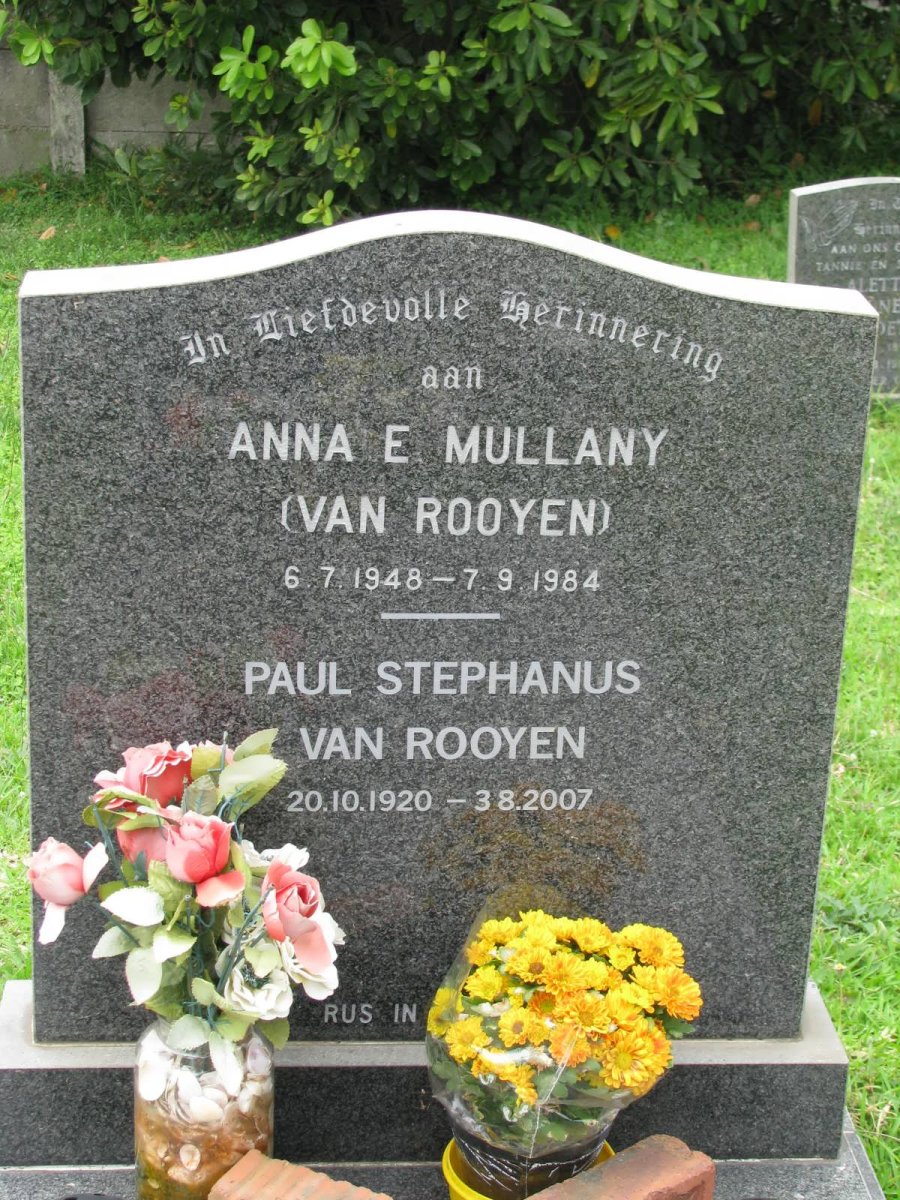 MULLANY Anna E. nee VAN ROOYEN 1948-1984 :: VAN ROOYEN Paul Stephanus 1920-2007